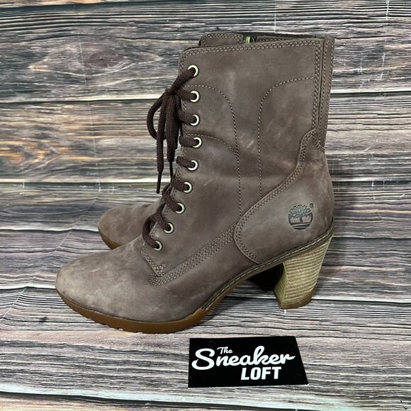 Timberland Women's Stratham Heights Brown Leather Tall Lace Up Boots - Picture 3 of 8